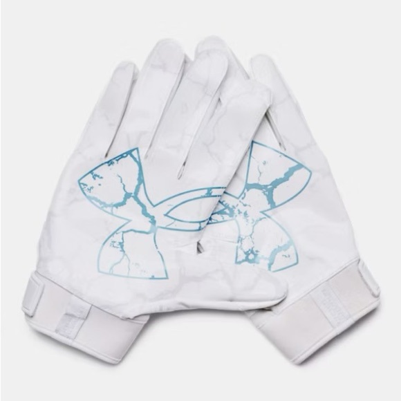 Men's UA F9 Nitro LE Football Gloves Colors: White / Distant Gray / Capri - 100 - Picture 2 of 8